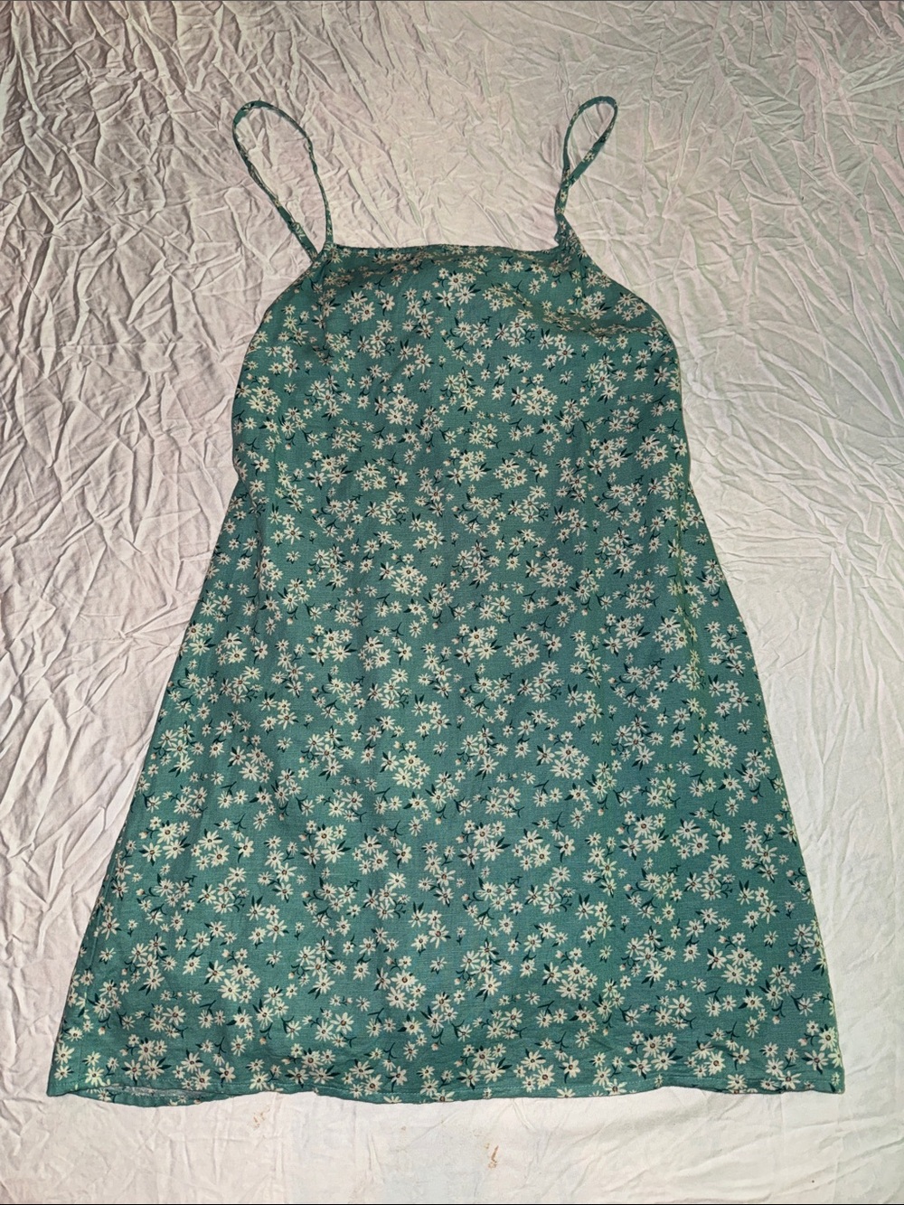 American Eagle Outfitters Teal Floral Cotton/Linen Blend Dress